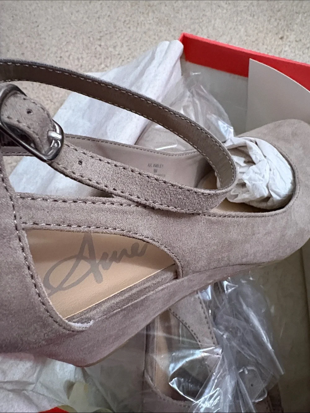 American Rag Taupe Suede Wedge Pumps with Ankle Strap